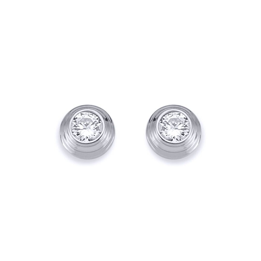 Silver  3-Tier Round Wedding Cake CZ Stud Earrings 3mm 6mm - AES115A