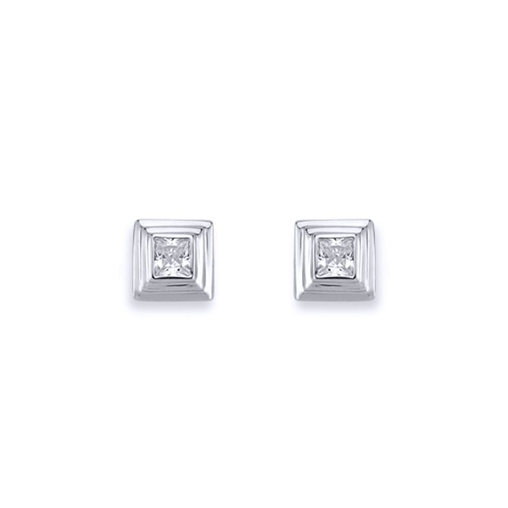 Silver  3-Tier Square Wedding Cake CZ Stud Earrings 3mm 6mm - AES116A