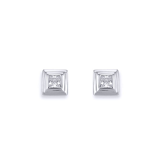 Silver  3-Tier Square Wedding Cake CZ Stud Earrings 3mm 6mm - AES116A