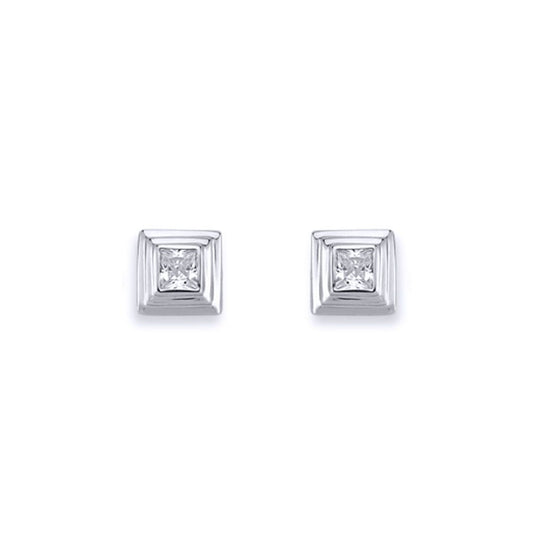 Silver  3-Tier Square Wedding Cake CZ Stud Earrings 4mm 7mm - AES116B
