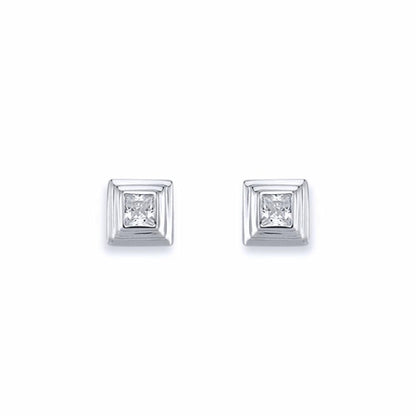 Silver  3-Tier Square Wedding Cake CZ Stud Earrings 4mm 7mm - AES116B