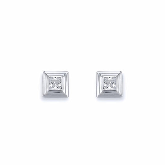Silver  3-Tier Square Wedding Cake CZ Stud Earrings 4mm 7mm - AES116B
