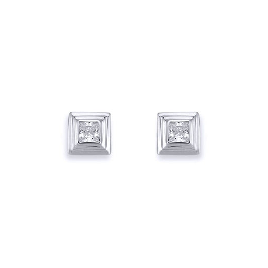 Silver 3-Tier Square Wedding Cake CZ Stud Earrings 5mm 8mm - AES116C