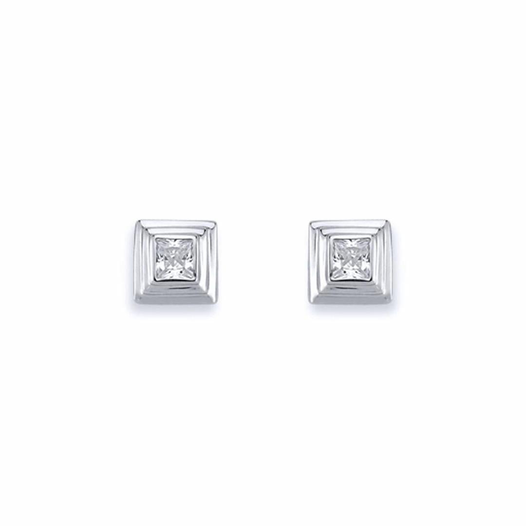 Silver  3-Tier Square Wedding Cake CZ Stud Earrings 5mm 8mm - AES116C