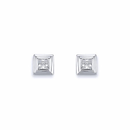 Silver  3-Tier Square Wedding Cake CZ Stud Earrings 5mm 8mm - AES116C