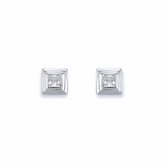 Silver  3-Tier Square Wedding Cake CZ Stud Earrings 5mm 8mm - AES116C