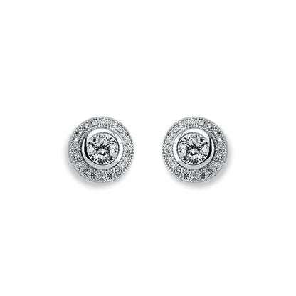Womens Rhodium Plated Silver  Round CZ Halo Stud Earrings 5mm 9mm - AES117A