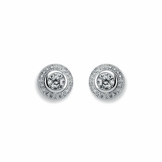 Womens Rhodium Plated Silver  Round CZ Halo Stud Earrings 5mm 9mm - AES117A