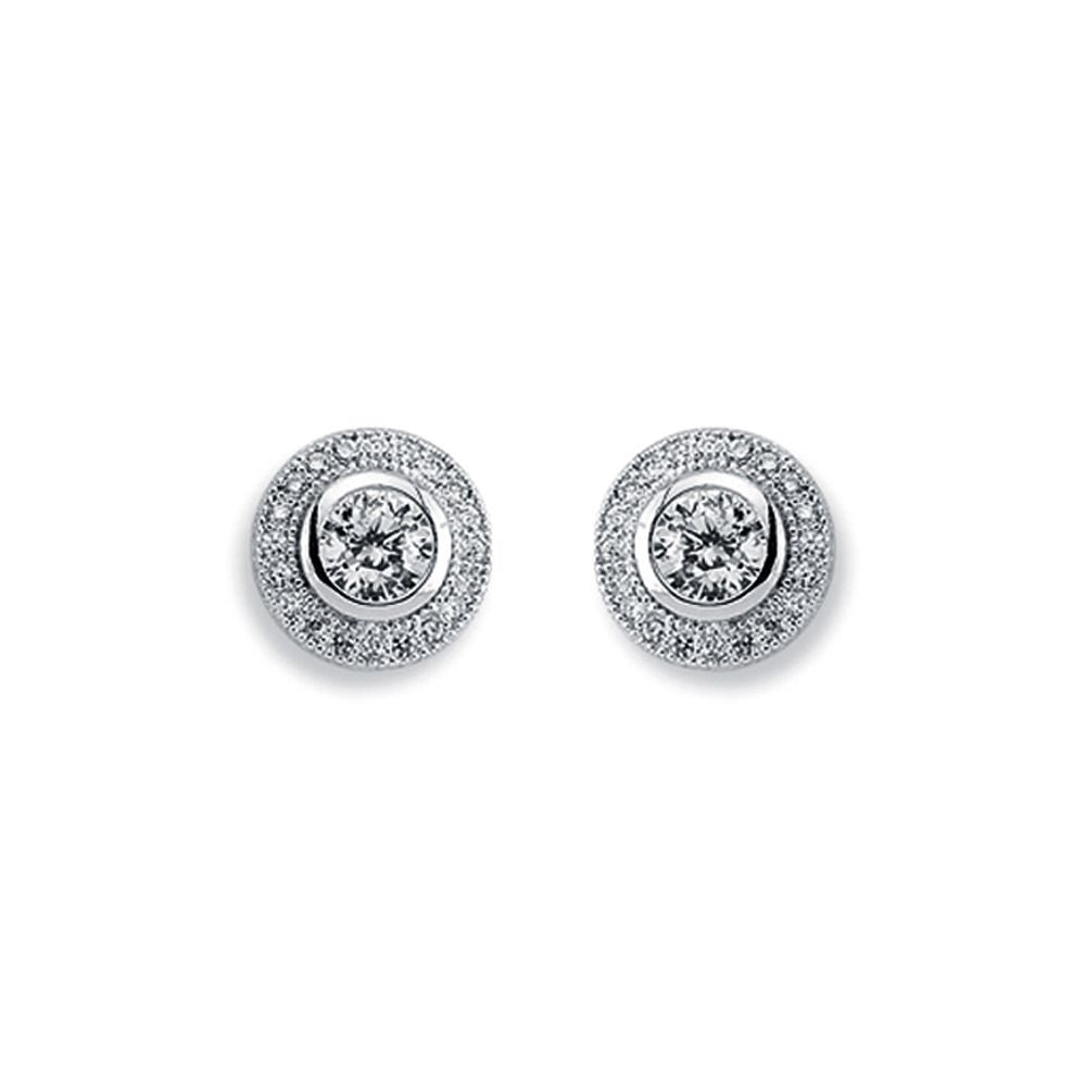 Womens Rhodium Plated Silver  Round CZ Halo Stud Earrings 5mm 9mm - AES117A