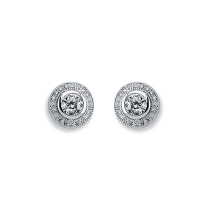 Womens Rhodium Plated Silver  Round CZ Halo Stud Earrings 5mm 9mm - AES117A