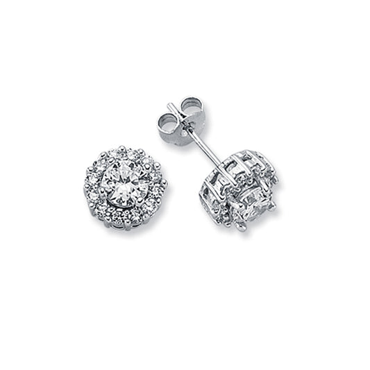 Womens Rhodium Plated Silver  CZ Cluster Stud Earrings 5mm 9mm - AES122