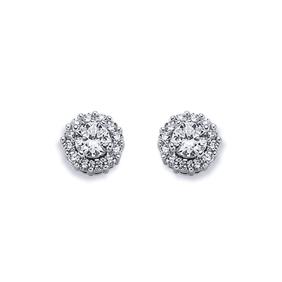 Womens Rhodium Plated Silver  CZ Cluster Stud Earrings 5mm 9mm - AES122