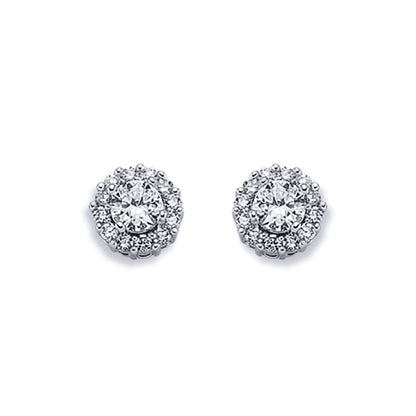 Womens Rhodium Plated Silver  CZ Cluster Stud Earrings 5mm 9mm - AES122