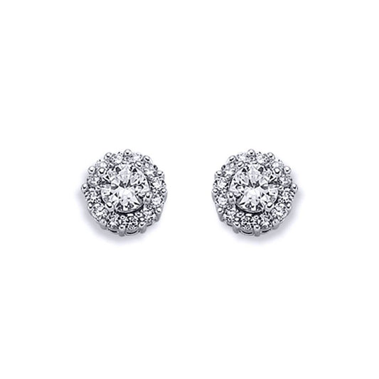 Womens Rhodium Plated Silver  CZ Cluster Stud Earrings 5mm 9mm - AES122