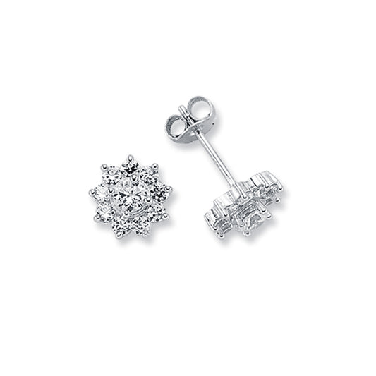 Womens Rhodium Plated Silver  CZ Cluster Stud Earrings 3mm 9mm - AES123
