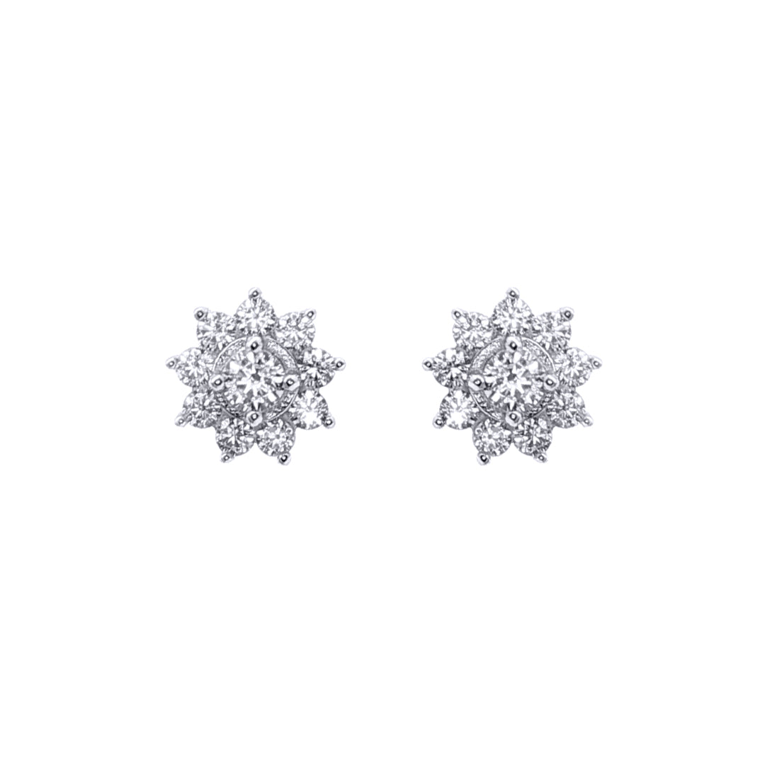 Womens Rhodium Plated Silver  CZ Cluster Stud Earrings 3mm 9mm - AES123