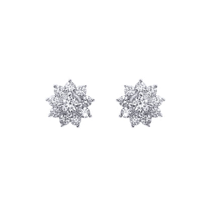 Womens Rhodium Plated Silver  CZ Cluster Stud Earrings 3mm 9mm - AES123