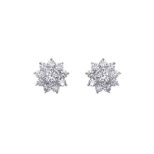 Womens Rhodium Plated Silver  CZ Cluster Stud Earrings 3mm 9mm - AES123