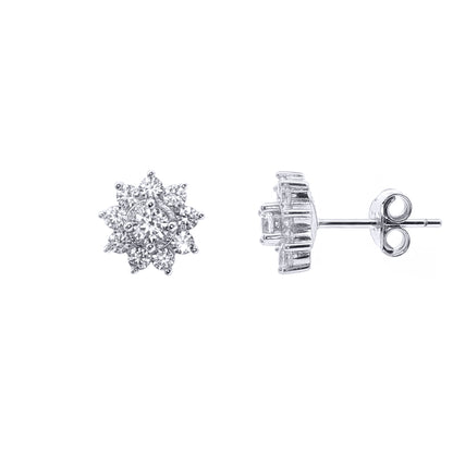Womens Rhodium Plated Silver  CZ Cluster Stud Earrings 3mm 9mm - AES123