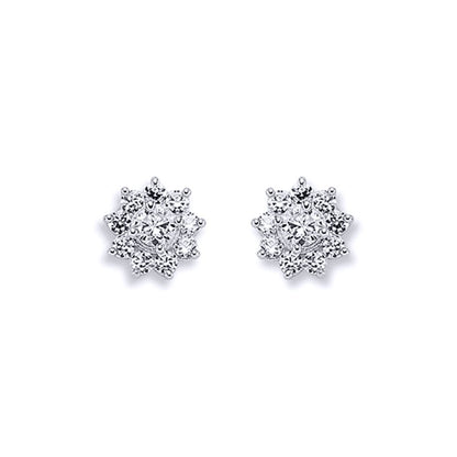 Womens Rhodium Plated Silver  CZ Cluster Stud Earrings 3mm 9mm - AES123