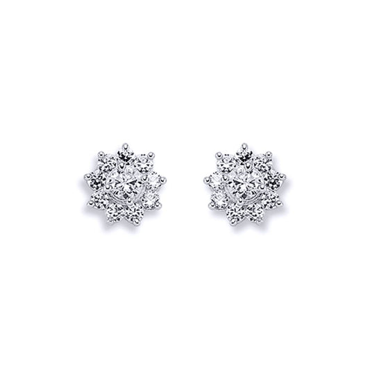 Womens Rhodium Plated Silver  CZ Cluster Stud Earrings 3mm 9mm - AES123