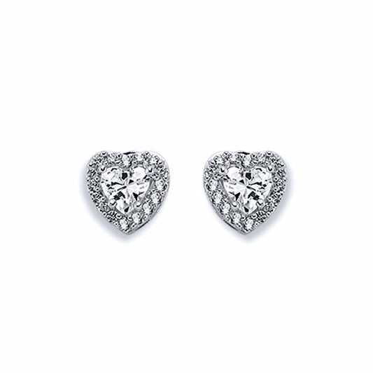 Womens Rhodium Silver  Heart CZ Cluster Stud Earrings 6mm 9mm - AES124