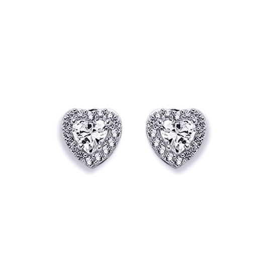 Womens Rhodium Silver  Heart CZ Cluster Stud Earrings 6mm 9mm - AES124