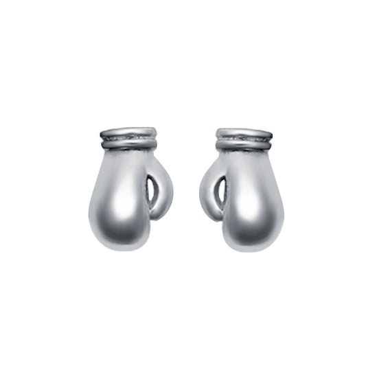 Unisex Rhodium Plated Silver  Boxing Glove Stud Earrings 7mm - AES125