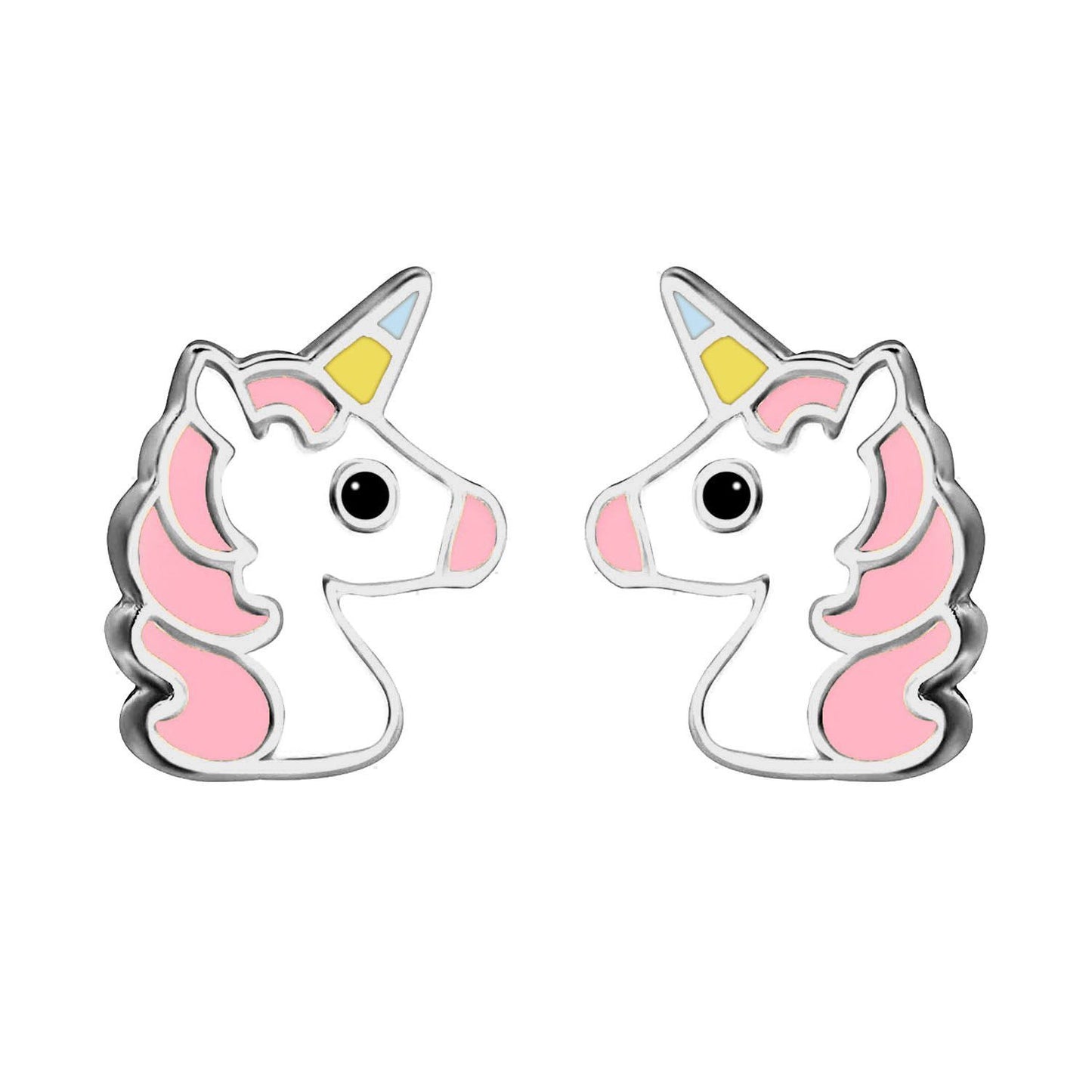 Silver  Enamel Cute Cartoon Unicorn Stud Earrings 9mm - AES127