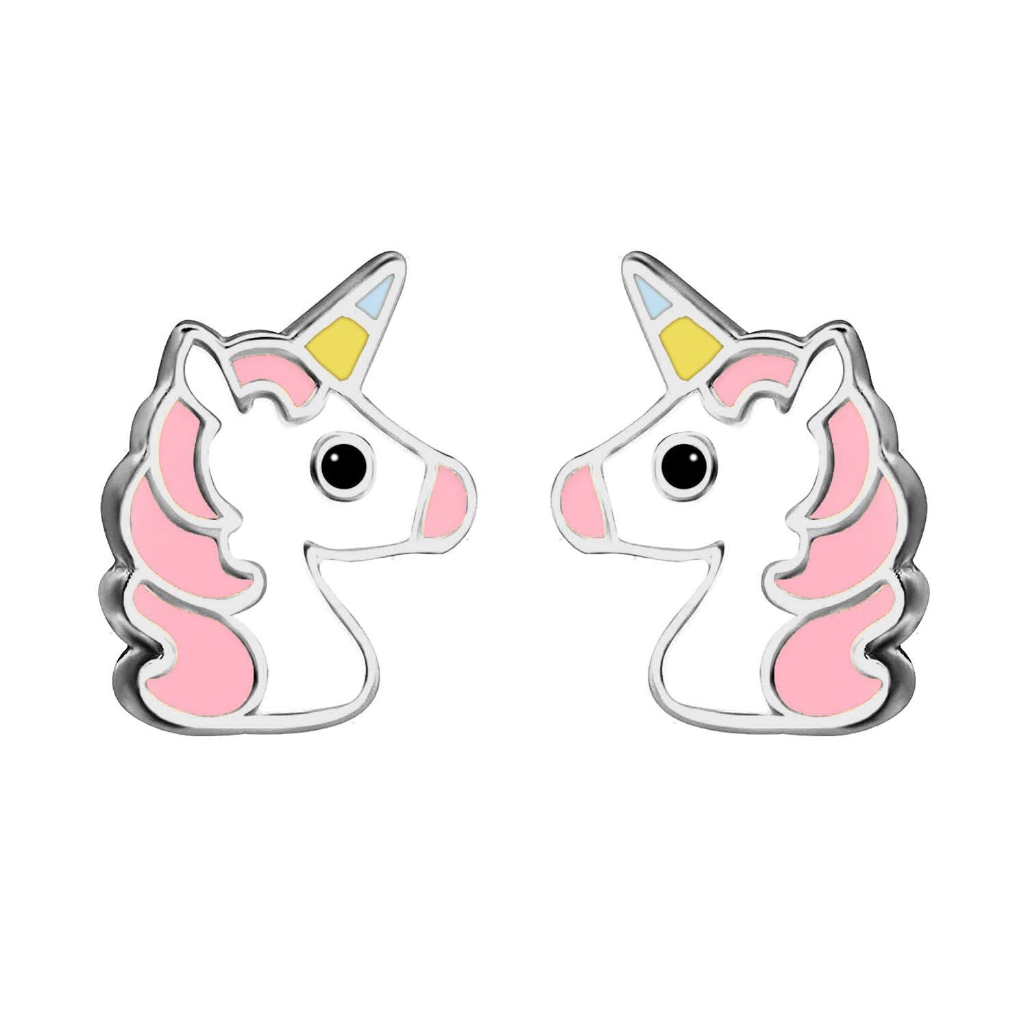 Silver  Enamel Cute Cartoon Unicorn Stud Earrings 9mm - AES127
