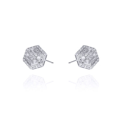 Sterling Silver  Baguette CZ Hexagon Honeycomb Stud Earrings - AES129