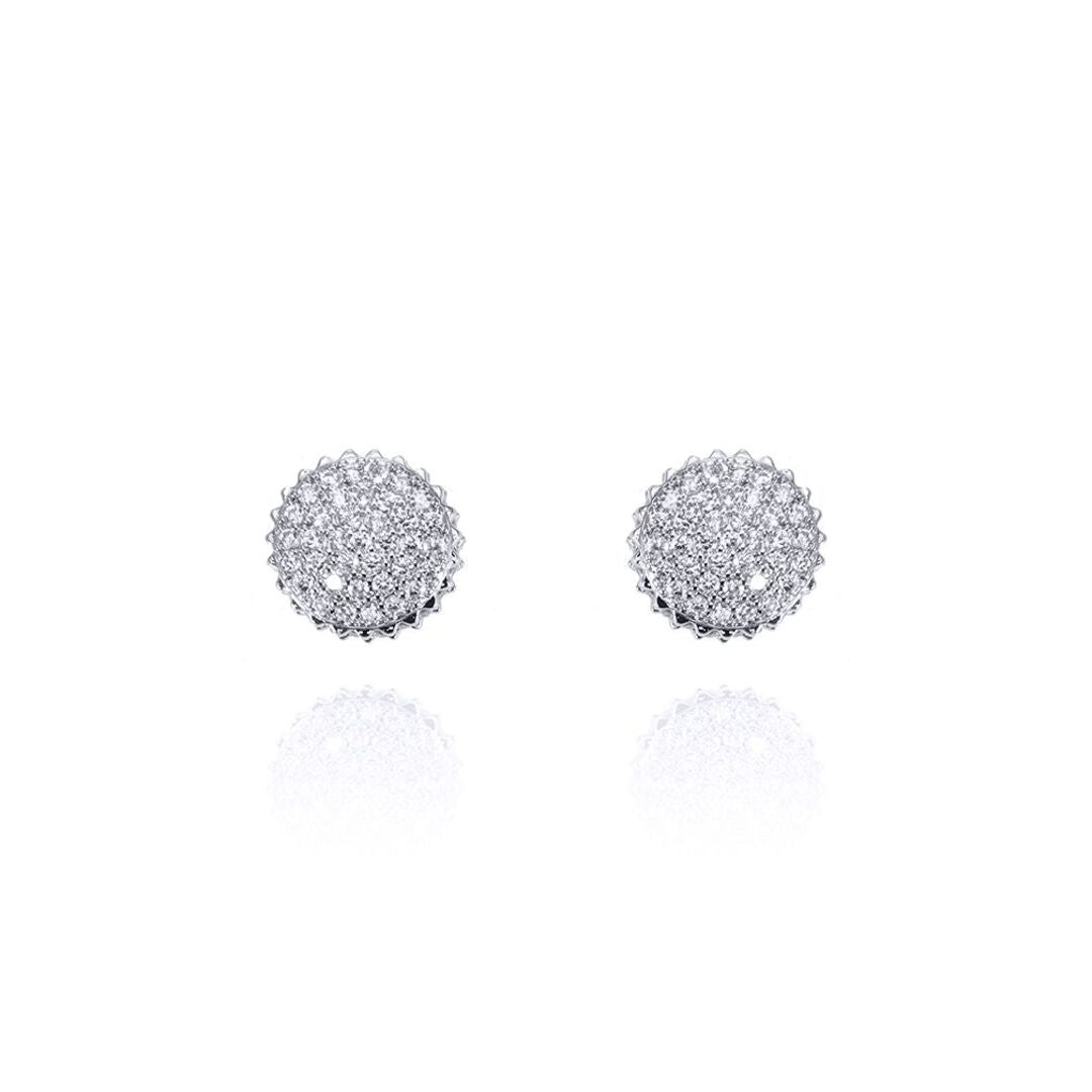 Sterling Silver  CZ Round Domed Drum Cake Stud Earrings - AES130