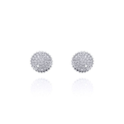 Sterling Silver  CZ Round Domed Drum Cake Stud Earrings - AES130