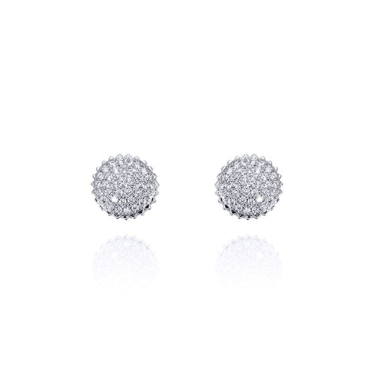 Sterling Silver  CZ Round Domed Drum Cake Stud Earrings - AES130