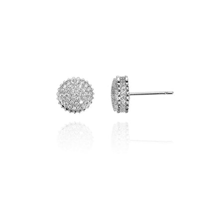 Sterling Silver  CZ Round Domed Drum Cake Stud Earrings - AES130