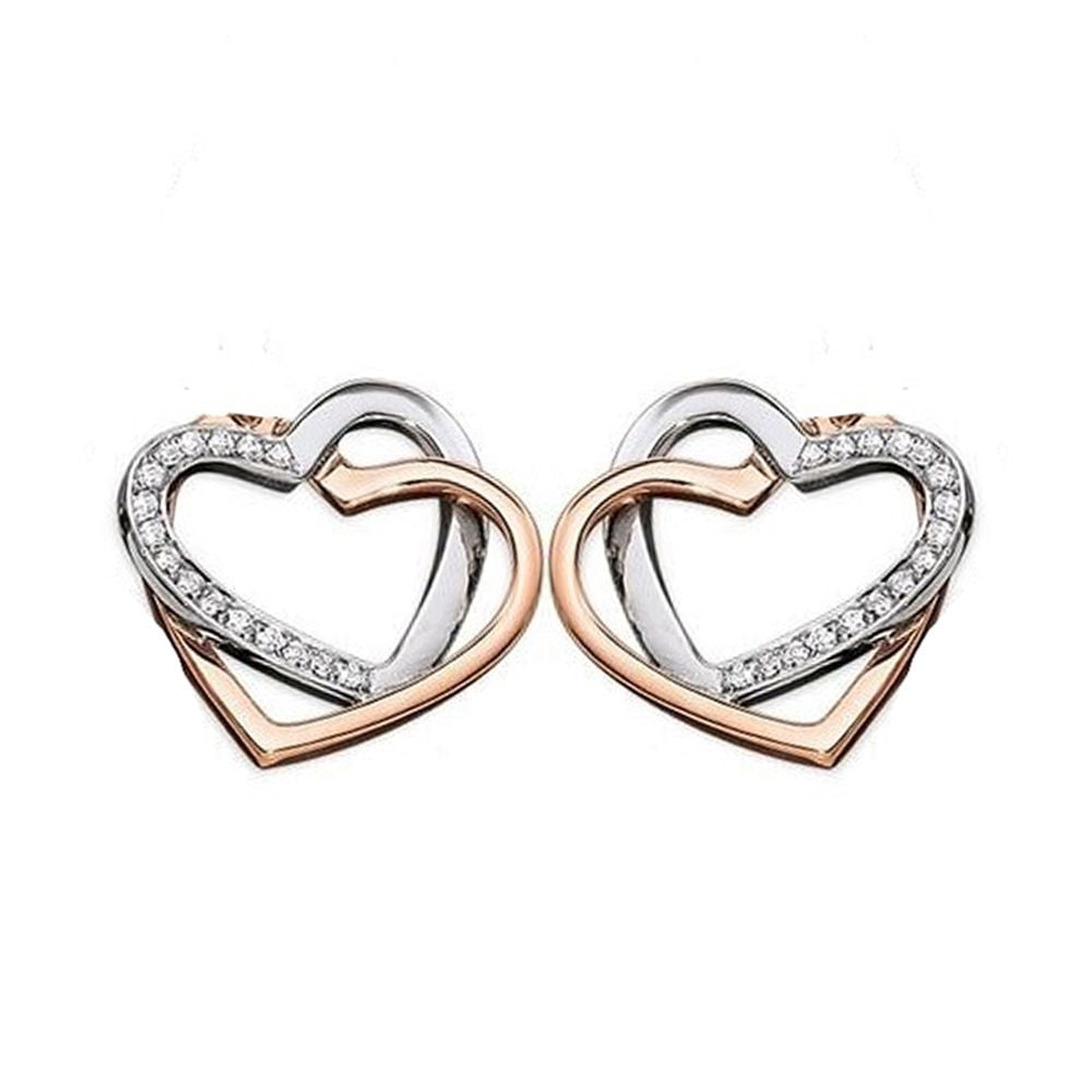 Rose-Gold-plated Silver  CZ Entangled Love Hearts Stud Earrings - AES132
