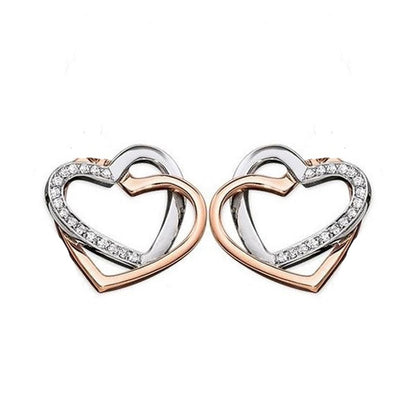 Rose-Gold-plated Silver  CZ Entangled Love Hearts Stud Earrings - AES132