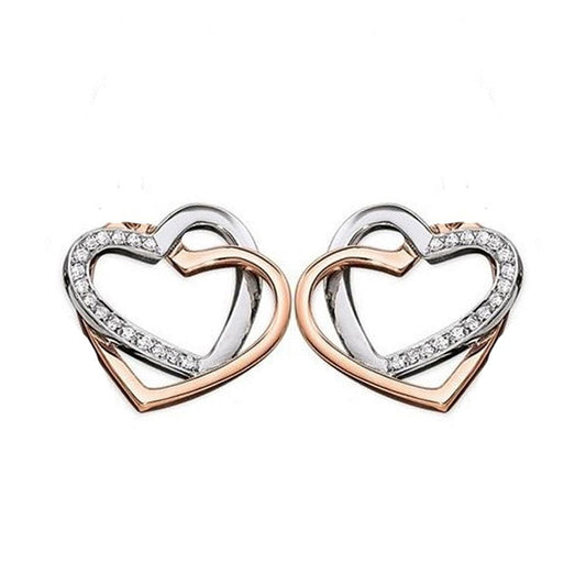 Rose-Gold-plated Silver  CZ Entangled Love Hearts Stud Earrings - AES132