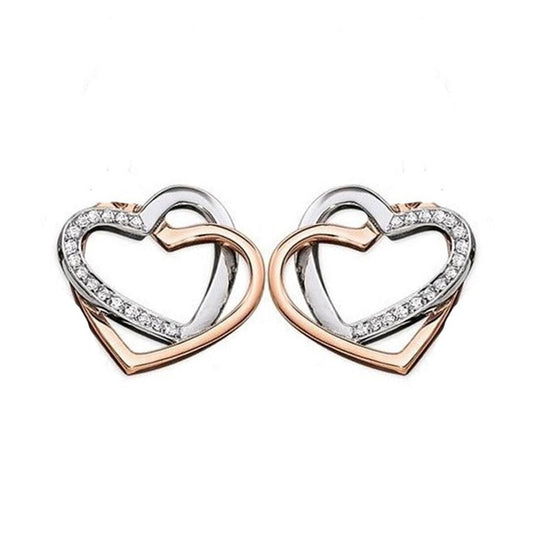 Rose-Gold-plated Silver  CZ Entangled Love Hearts Stud Earrings - AES132