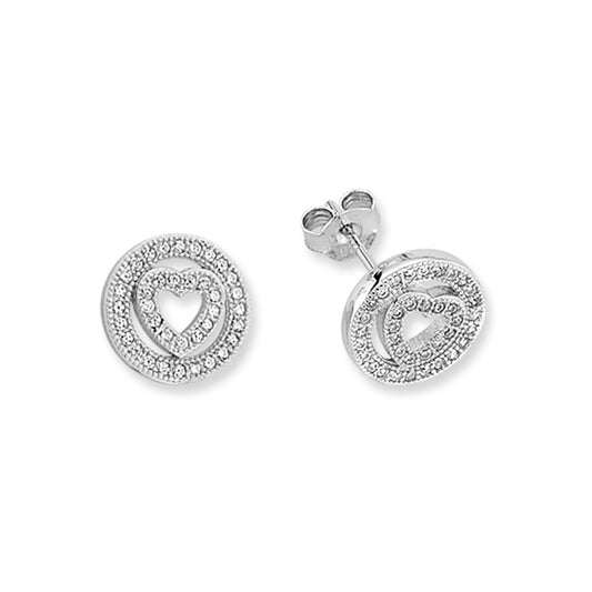 Sterling Silver  CZ Halo Love Heart Stud Earrings - AES133