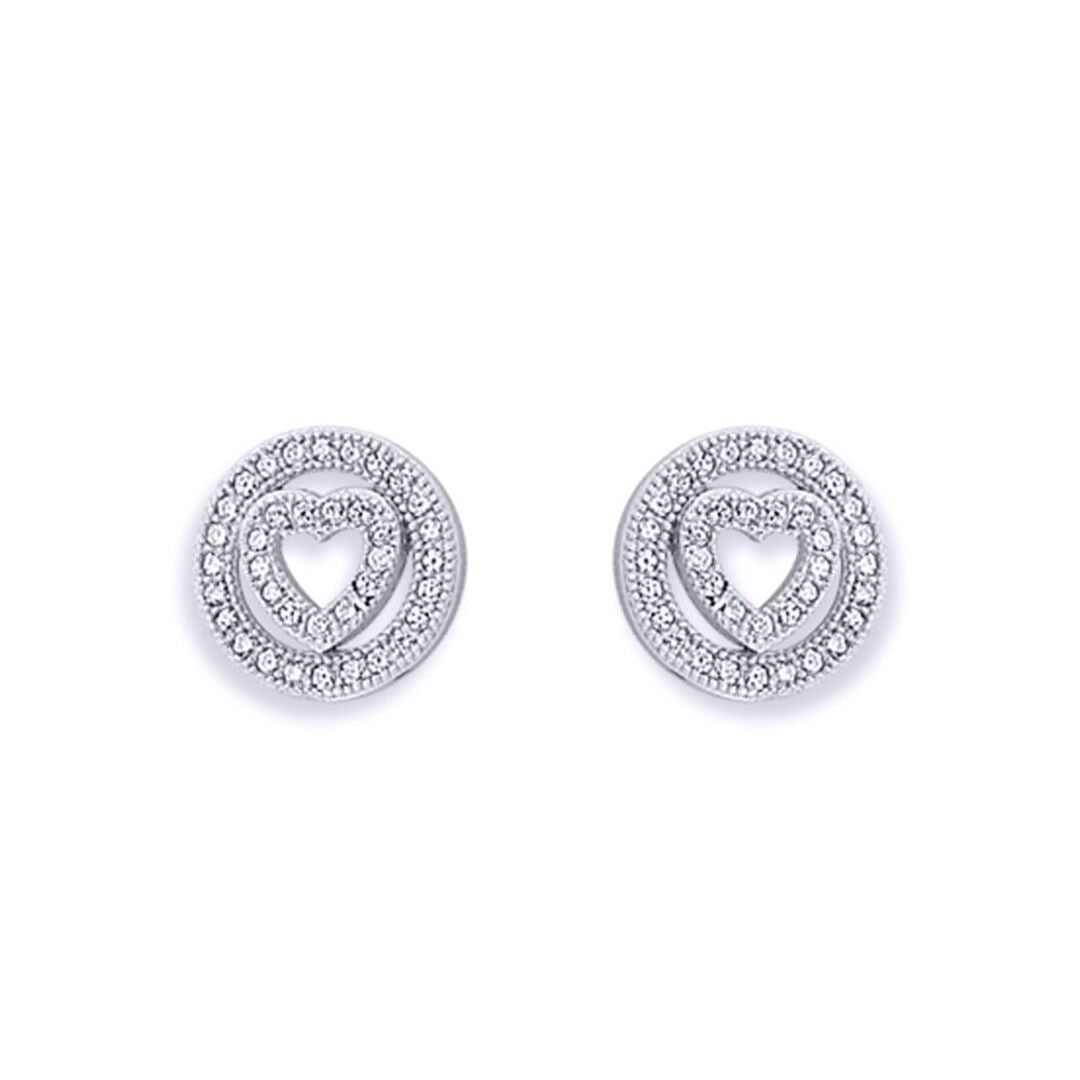 Sterling Silver  CZ Halo Love Heart Stud Earrings - AES133