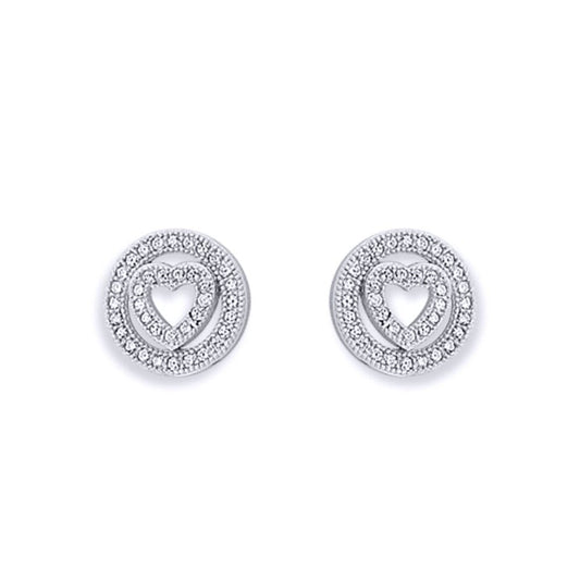 Sterling Silver  CZ Halo Love Heart Stud Earrings - AES133