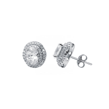 Silver  Round & Oval CZ 3-tier Wedding Cake Stud Earrings - AES134