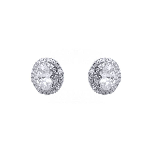 Silver  Round & Oval CZ 3-tier Wedding Cake Stud Earrings - AES134