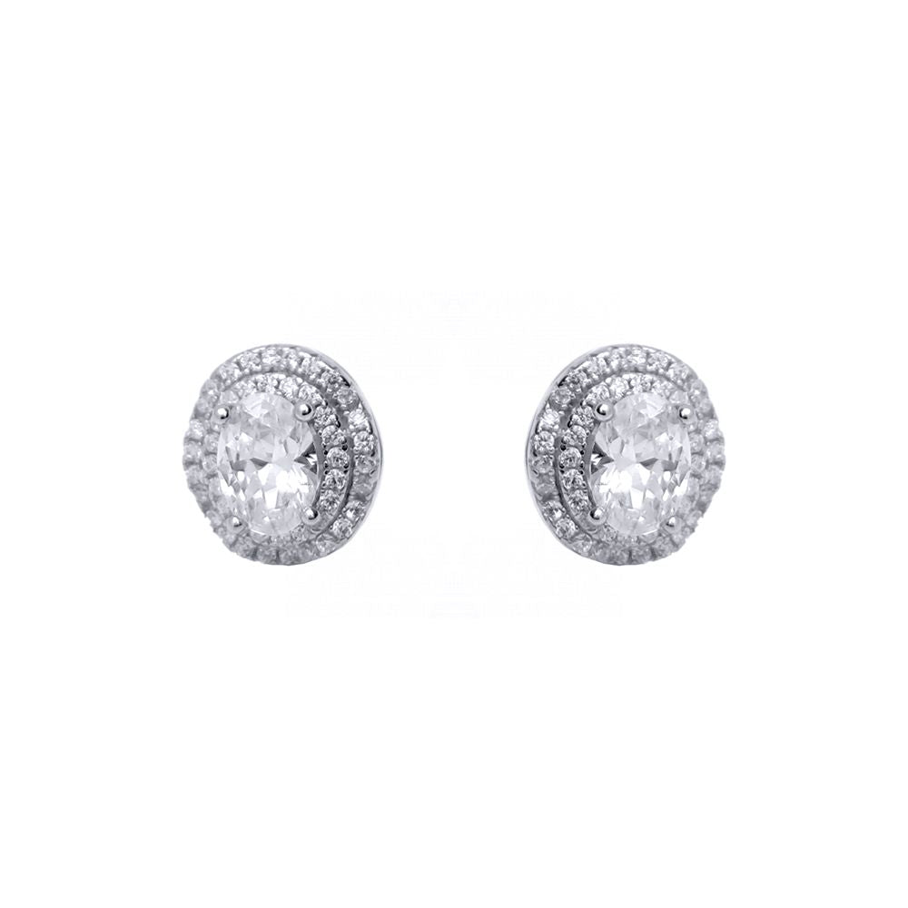 Silver  Round & Oval CZ 3-tier Wedding Cake Stud Earrings - AES134