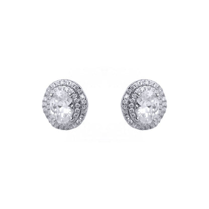 Silver  Round & Oval CZ 3-tier Wedding Cake Stud Earrings - AES134