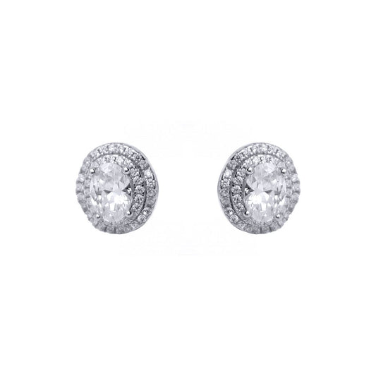 Silver  Round & Oval CZ 3-tier Wedding Cake Stud Earrings - AES134