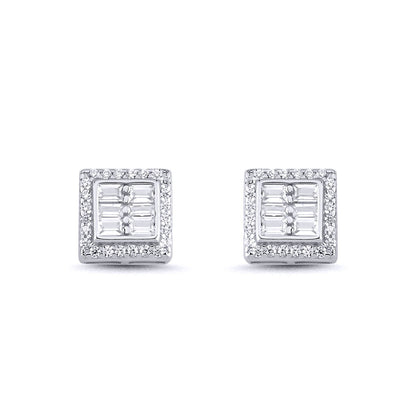Sterling Silver  Baguette CZ Square Window Stud Earrings 10mm - AES141