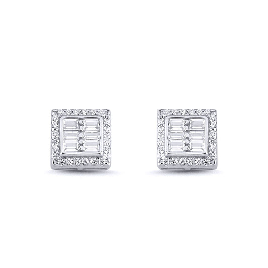 Sterling Silver  Baguette CZ Square Window Stud Earrings 10mm - AES141