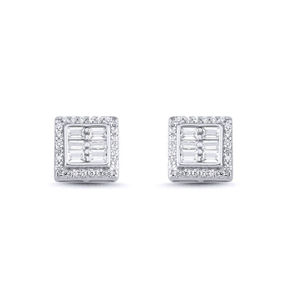 Sterling Silver  Baguette CZ Square Window Stud Earrings 10mm - AES141